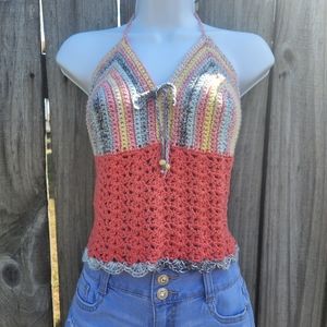 Coral Crochet Halter Top, Boho, Festival. 💕Size S/M